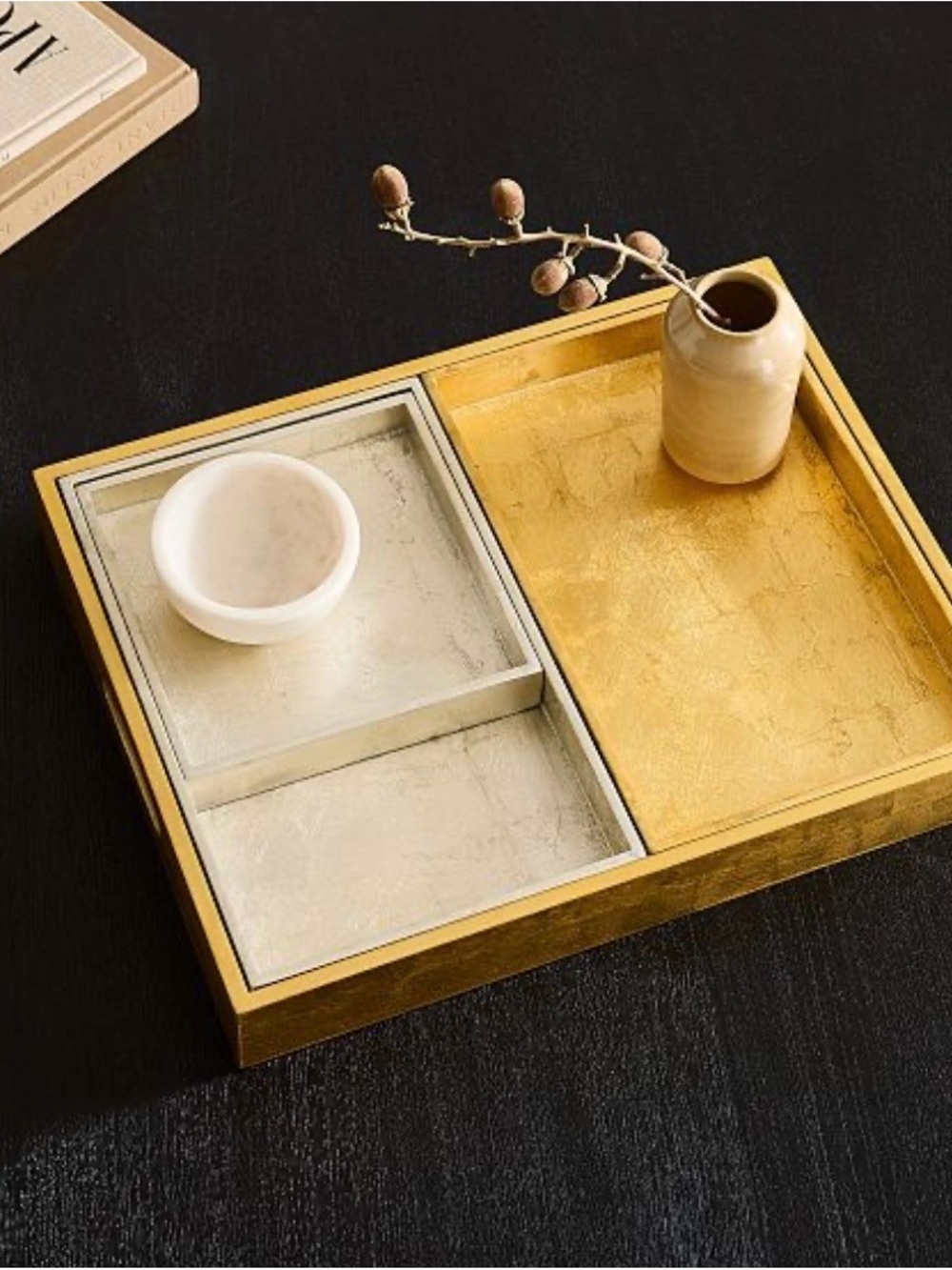 West Elm Lacquer Tray Bundle, Set of 2, Metallic Catchall Tray